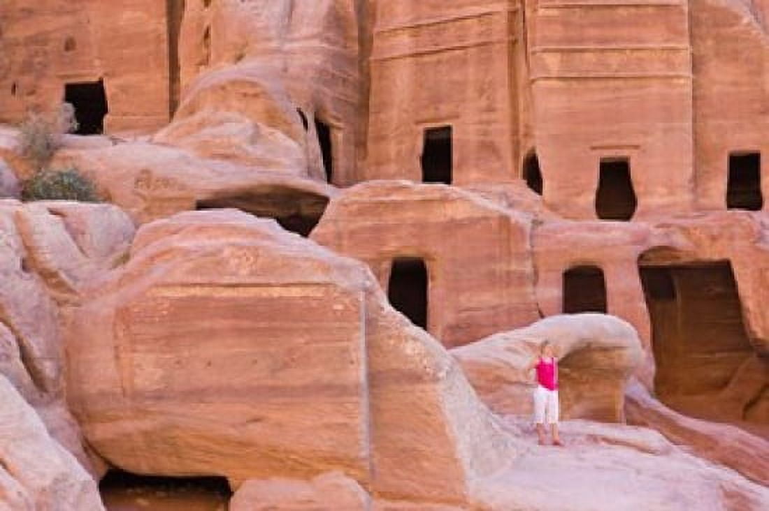 Tourist with Uneishu Tomb Petra Jordan Canvas Art - Keren Su DanitaDelimont (24 x 16)