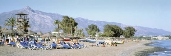 Tourists On The Beach San Pedro Costa Del Sol Marbella Andalusia Spain Canvas Art - Panoramic Images (36 x 12)