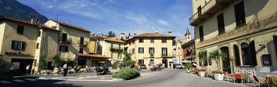 Tourists Sitting At An Outdoor Cafe Menaggio Italy Canvas Art - Panoramic Images (36 x 12)