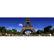 Tourists at Eiffel Tower Paris Ile-de-France France Canvas Art - Panoramic Images 35 x 12