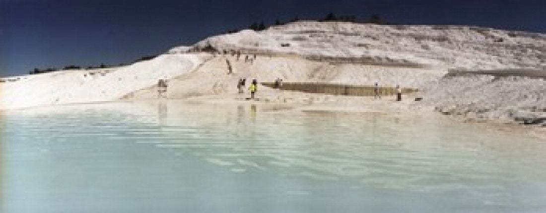 Tourists at a hot springs and travertine pool Pamukkale Denizli Province Turkey Canvas Art - Panoramic Images (15 x 6)