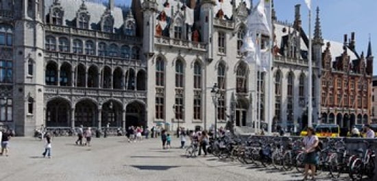 Tourists at a market Bruges West Flanders Belgium Canvas Art - Panoramic Images (24 x 12)