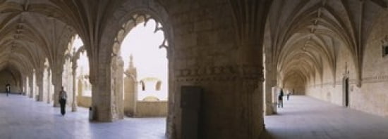 Tourists at a monastery Mosteiro dos Jeronimos Belem Lisbon Portugal Canvas Art - Panoramic Images (36 x 13)
