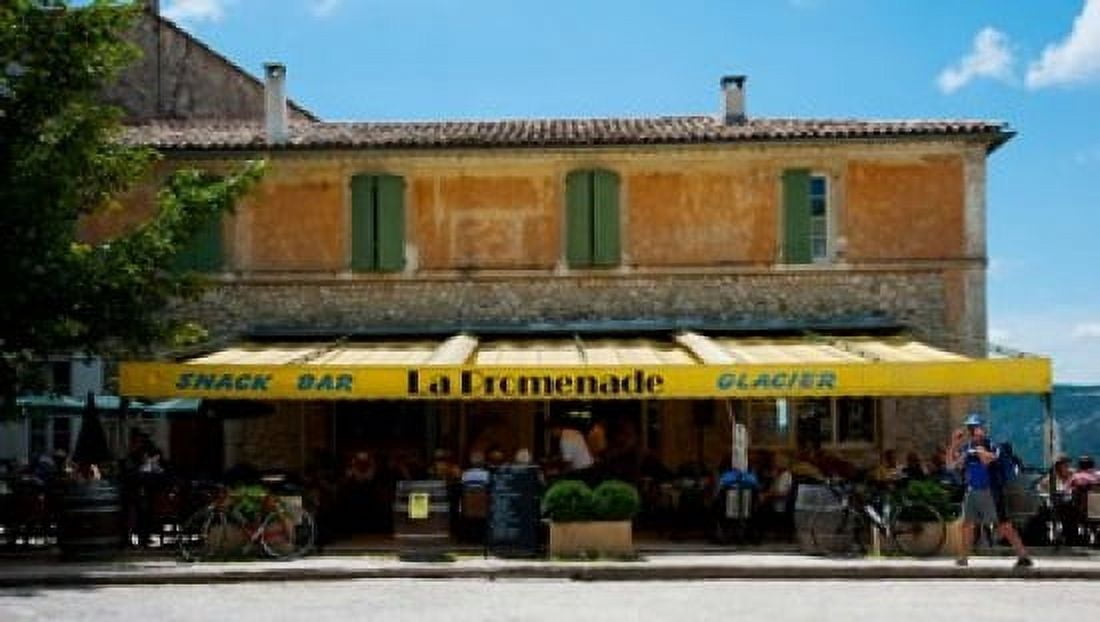 Tourists at a restaurant Avenue de la Promenade Sault Vaucluse Provence-Alpes-Cote dAzur France Canvas Art - Panoramic Images (36 x 21)