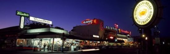 Tourists at a restaurant Fishermans Wharf San Francisco California USA Canvas Art - Panoramic Images (36 x 12)