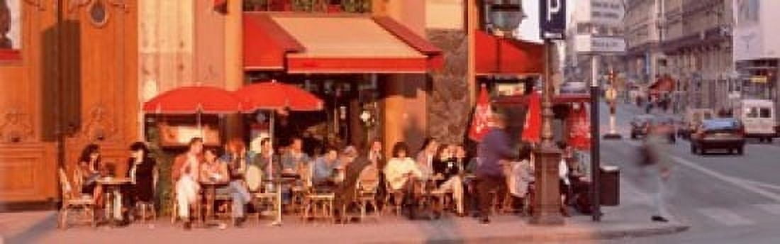 Tourists at a sidewalk cafe Paris France Canvas Art - Panoramic Images (18 x 6)