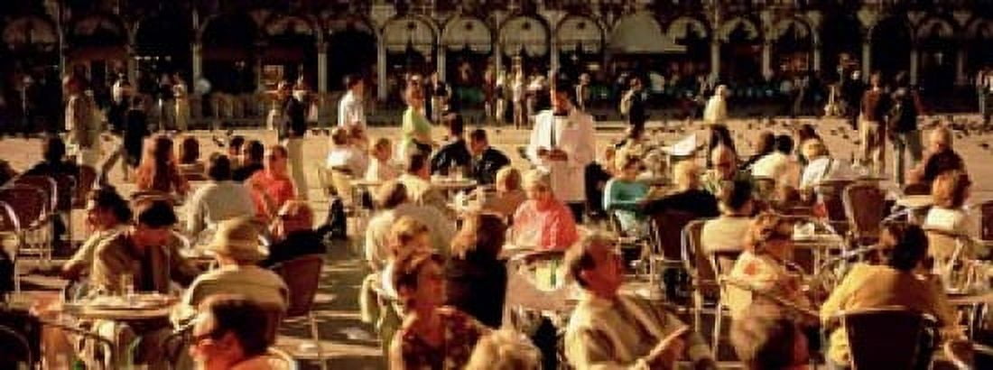 Tourists at a sidewalk cafe Venice Italy Canvas Art - Panoramic Images (15 x 6)