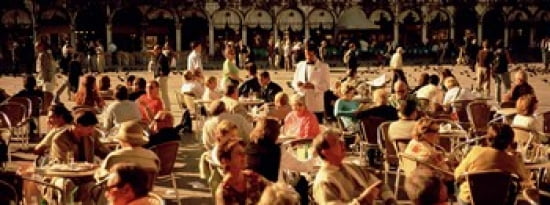 Tourists at a sidewalk cafe Venice Italy Canvas Art - Panoramic Images (30 x 12)