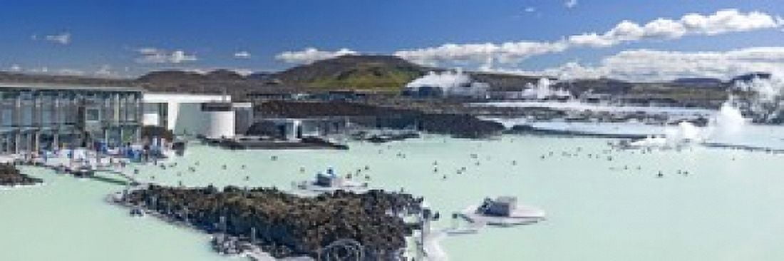 Tourists at a spa lagoon Blue Lagoon Reykjavik Iceland Canvas Art - Panoramic Images (18 x 6)