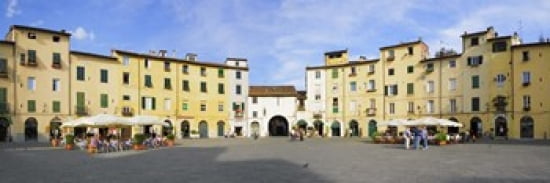 Tourists at a town square Piazza DellAnfiteatro Lucca Tuscany Italy Canvas Art - Panoramic Images (36 x 12)