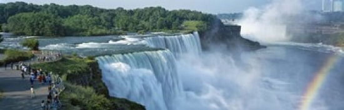 Tourists at a waterfall Niagara Falls Niagara River Niagara County New York State USA Canvas Art - Panoramic Images (18 x 6)