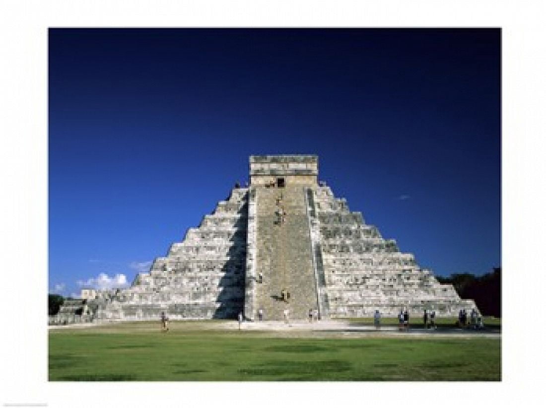 Tourists climbing on a pyramid El Castillo Chichen Itza Mayan Yucatan Mexico Canvas Art - (24 x 18)
