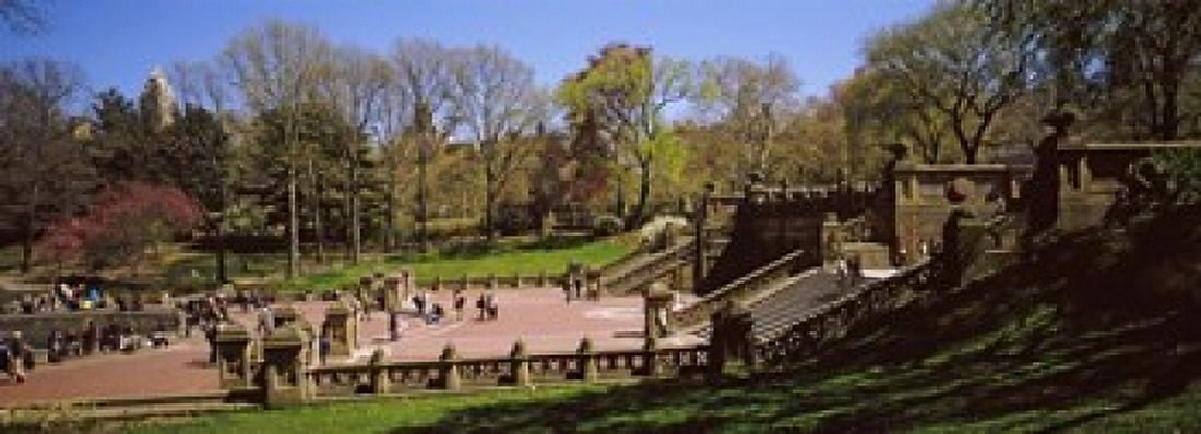 Tourists enjoying at Bethesda Terrace Central Park Manhattan New York City New York State USA Canvas Art - Panoramic Images (34 x 12)