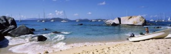 Tourists enjoying on the beach The Baths Virgin Gorda British Virgin Islands Canvas Art - Panoramic Images (36 x 12)