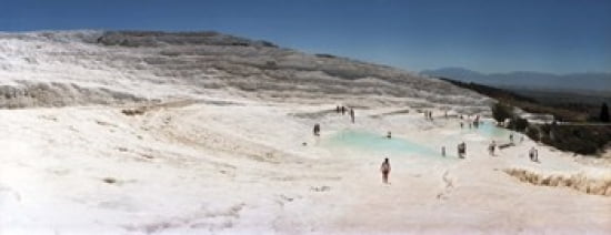 Tourists enjoying the hot springs and travertine pool Pamukkale Denizli Province Turkey Canvas Art - Panoramic Images (30 x 12)