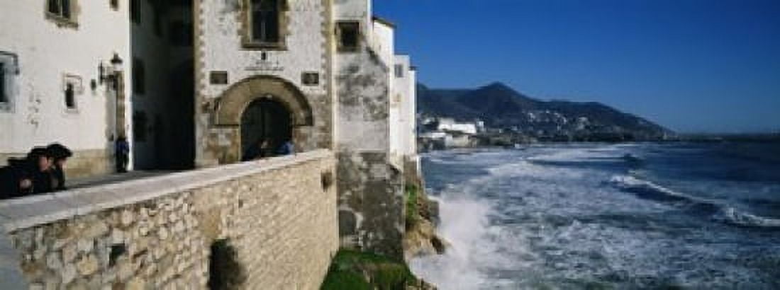 Tourists in a church beside the sea Sitges Spain Canvas Art - Panoramic Images (15 x 6)
