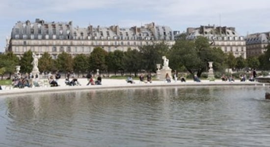 Tourists in a garden Jardin de Tuileries Musee Du Louvre Rue de Rivoli Paris Ile-de-France France Canvas Art - Panoramic Images (24 x 14)