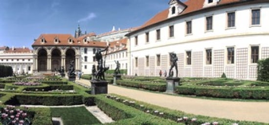 Tourists in a garden Valdstejnska Garden Mala Strana Prague Czech Republic Canvas Art - Panoramic Images (24 x 12)