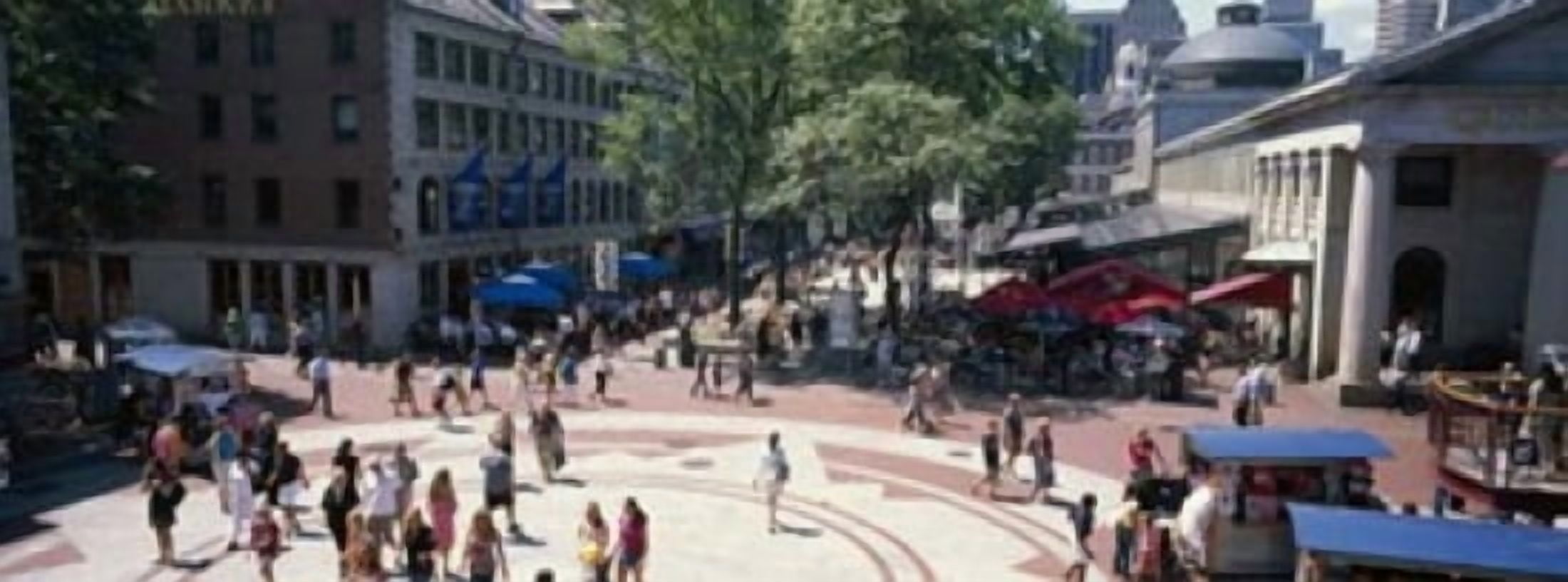 Tourists in a market Faneuil Hall Marketplace Quincy Market Boston Suffolk County Massachusetts USA Canvas Art - Panoramic Images (36 x 13)