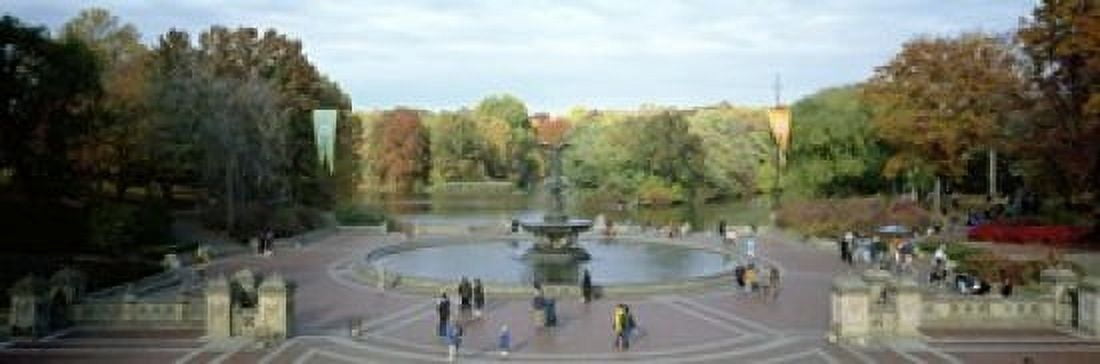 Tourists in a park Bethesda Fountain Central Park Manhattan New York City New York State USA Canvas Art - Panoramic Images (18 x 6)