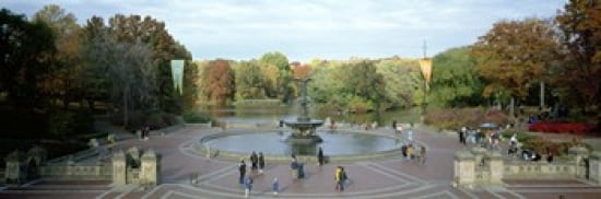 Tourists in a park Bethesda Fountain Central Park Manhattan New York City New York State USA Canvas Art - Panoramic Images (36 x 12)