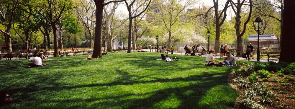 Tourists in a park Washington Square Park New York City New York State USA Canvas Art - Panoramic Images (27 x 9)