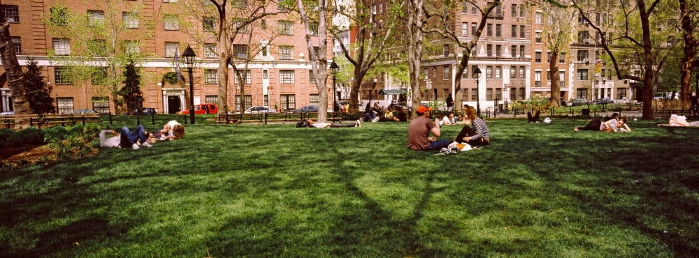 Tourists in a park Washington Square Park New York City New York State USA Canvas Art - Panoramic Images (36 x 12)