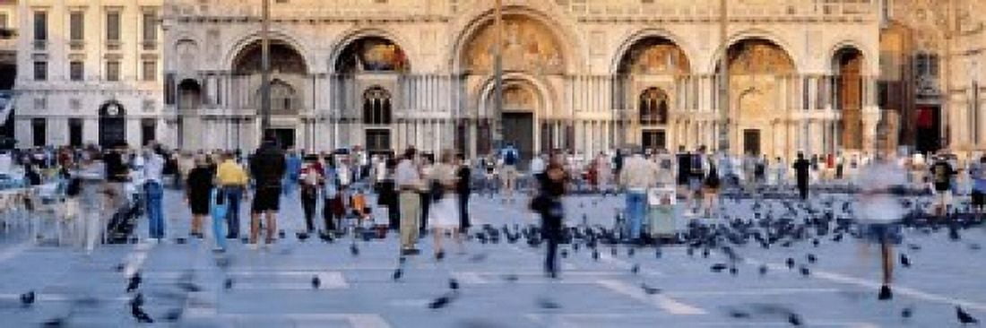 Tourists in front of a cathedral St Marks Basilica Piazza San Marco Venice Italy Canvas Art - Panoramic Images (18 x 6)
