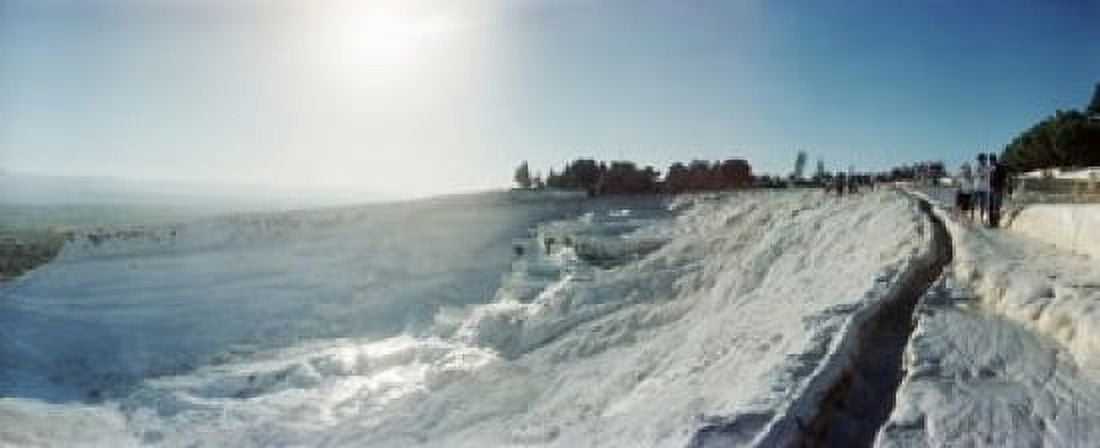 Tourists looking at a hot spring and travertine pool Pamukkale Denizli Province Turkey Canvas Art - Panoramic Images (15 x 6)