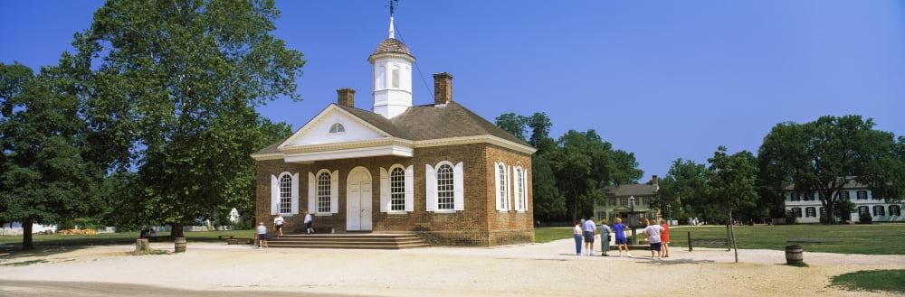 Tourists near a courthouse Duke of Gloucester Street Colonial Williamsburg Williamsburg Virginia USA Canvas Art - Panoramic Images (12 x 36)