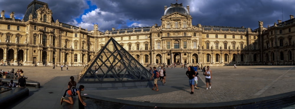Tourists near a glass pyramid at Musee Du Louvre Paris Ile-de-France France Canvas Art - Panoramic Images (36 x 12)