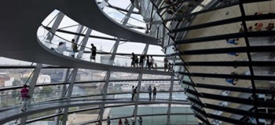 Tourists near the mirrored cone at the center of the dome Reichstag Dome The Reichstag Berlin Germany Canvas Art - Panoramic Images (30 x 14)