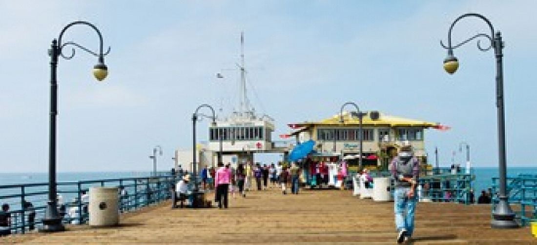 Tourists on Santa Monica Pier Santa Monica Los Angeles County California USA Canvas Art - Panoramic Images (30 x 14)