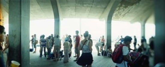 Tourists on a boardwalk Coney Island Brooklyn New York City New York State USA Canvas Art - Panoramic Images (30 x 13)