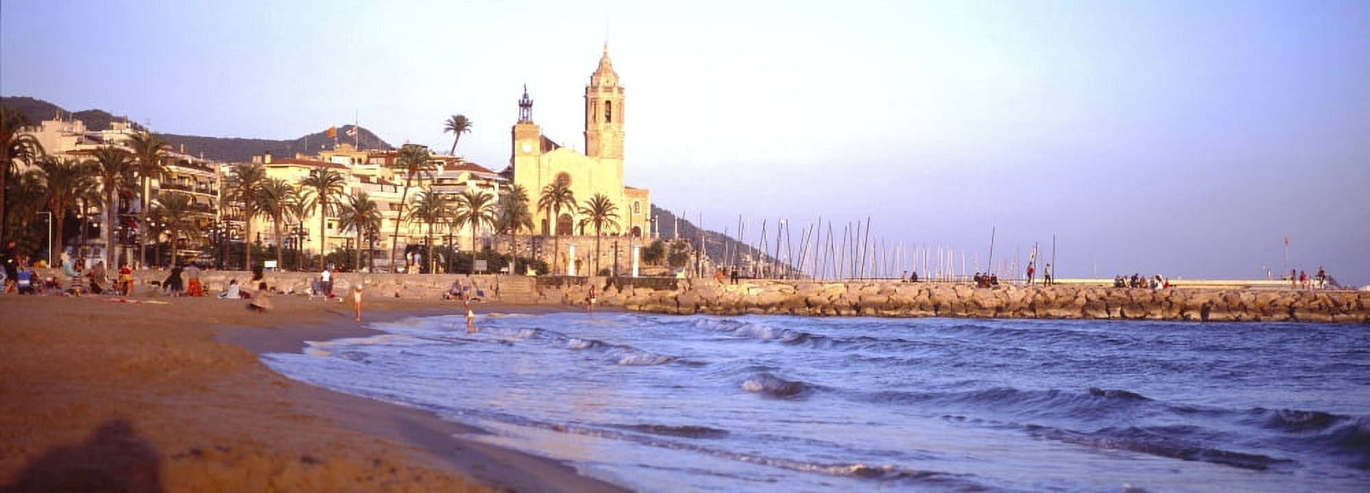 Tourists on beach Sitges Barcelona Catalonia Spain Canvas Art - Panoramic Images (27 x 9)