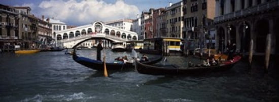 Tourists on gondolas Grand Canal Venice Veneto Italy Canvas Art - Panoramic Images (36 x 13)