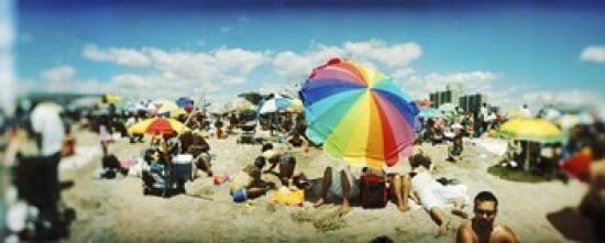 Tourists on the beach Coney Island Brooklyn New York City New York State USA Canvas Art - Panoramic Images (30 x 12)
