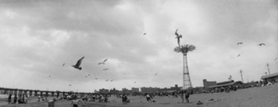 Tourists on the beach Coney Island Brooklyn New York City New York State USA Canvas Art - Panoramic Images (30 x 12)