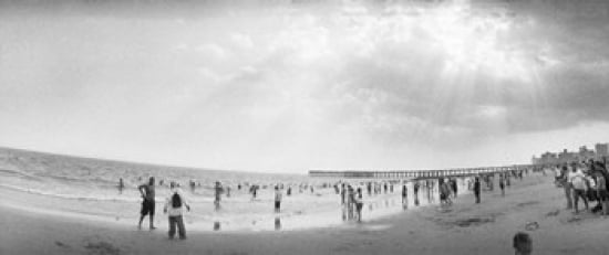 Tourists on the beach Coney Island Brooklyn New York City New York State USA Canvas Art - Panoramic Images (30 x 13)