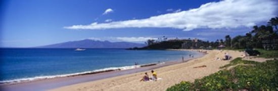 Tourists on the beach Maui Hawaii USA Canvas Art - Panoramic Images (36 x 12)