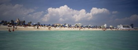Tourists on the beach Miami Florida USA Canvas Art - Panoramic Images (36 x 13)