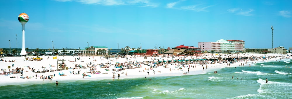 Tourists on the beach Pensacola Escambia County Florida USA Canvas Art - Panoramic Images (6 x 18)