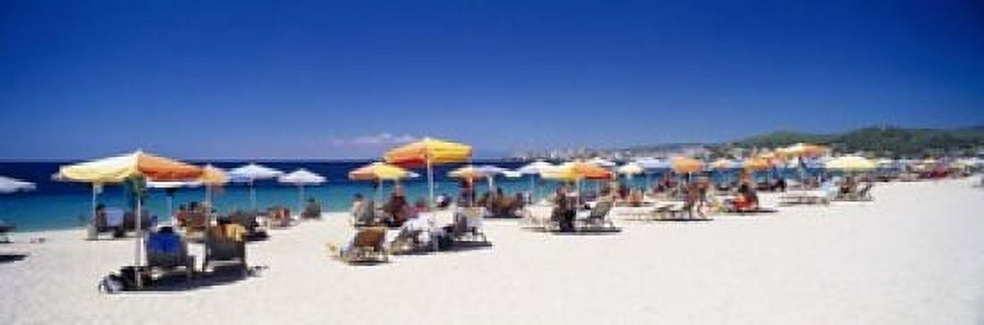 Tourists on the beach Porto Carras Sithonia Chalkidiki Greece Canvas Art - Panoramic Images (18 x 6)
