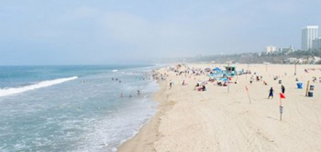 Tourists on the beach Santa Monica Beach Santa Monica Los Angeles County California USA Canvas Art - Panoramic Images (24 x 12)