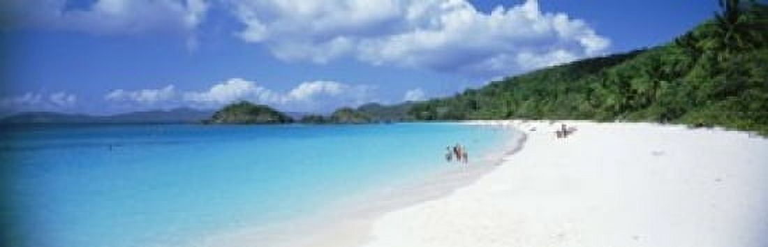 Tourists on the beach Trunk Bay St John US Virgin Islands Canvas Art - Panoramic Images (18 x 6)