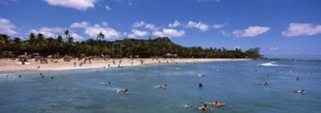 Tourists on the beach Waikiki Beach Honolulu Oahu Hawaii USA Canvas Art - Panoramic Images (18 x 7)