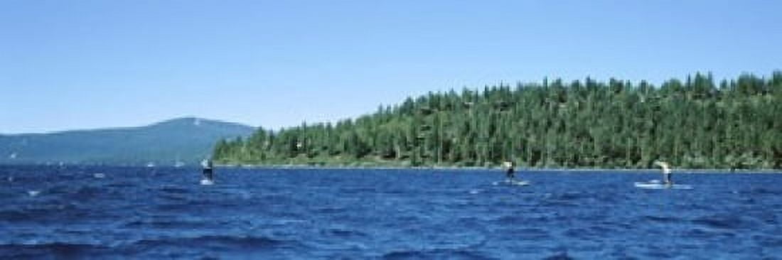 Tourists paddle boarding in a lake Lake Tahoe California USA Canvas Art - Panoramic Images (18 x 6)
