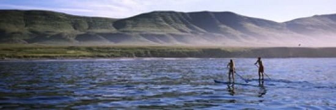 Tourists paddleboarding in the pacific ocean Santa Cruz Island Santa Barbara County California USA Canvas Art - Panoramic Images (18 x 6)