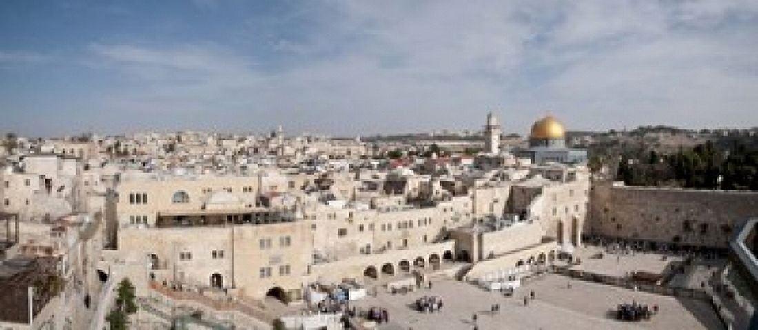Tourists praying at a wall Wailing Wall Dome Of the Rock Temple Mount Jerusalem Israel Canvas Art - Panoramic Images (15 x 7)