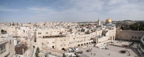 Tourists praying at a wall Wailing Wall Dome Of the Rock Temple Mount Jerusalem Israel Canvas Art - Panoramic Images (30 x 12)